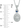 Thumbnail Image 3 of Vera Wang Love Collection 1/2 CT. T.W. Diamond and Blue Sapphire Oval Frame Pendant in 14K White Gold - 19"