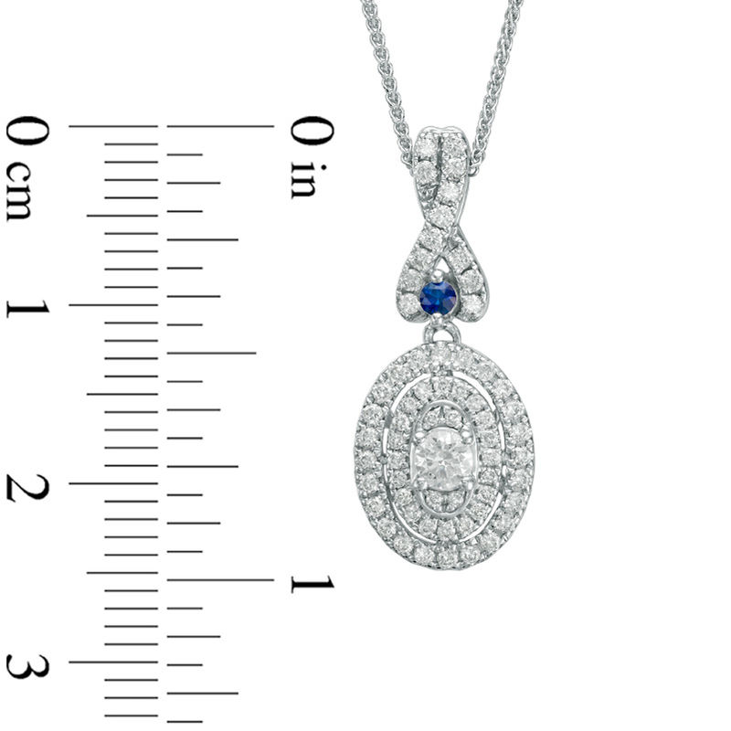 Main Image 3 of Vera Wang Love Collection 1/2 CT. T.W. Diamond and Blue Sapphire Oval Frame Pendant in 14K White Gold - 19"