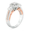 Thumbnail Image 2 of Celebration Ideal 1-1/2 CT. T.W. Certified Diamond Three Stone Frame Engagement Ring in 14K Two-Tone Gold (I/I1)
