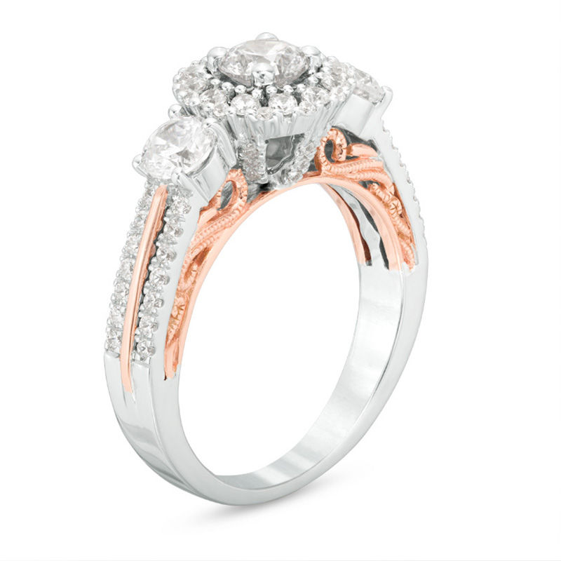 Celebration Ideal 1-1/2 CT. T.W. Diamond Three Stone Frame Engagement ...