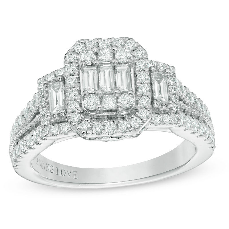 Main Image 1 of Vera Wang Love Collection 1-1/5 CT. T.W. Composite Diamond Octagonal Frame Engagement Ring in 14K White Gold
