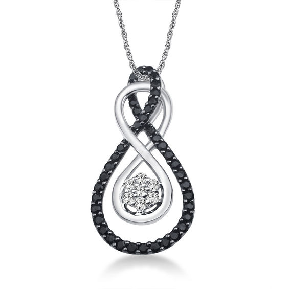 1/2 CT. T.w. Enhanced Black and White Diamond Infinity Cluster Pendant in 10K White Gold