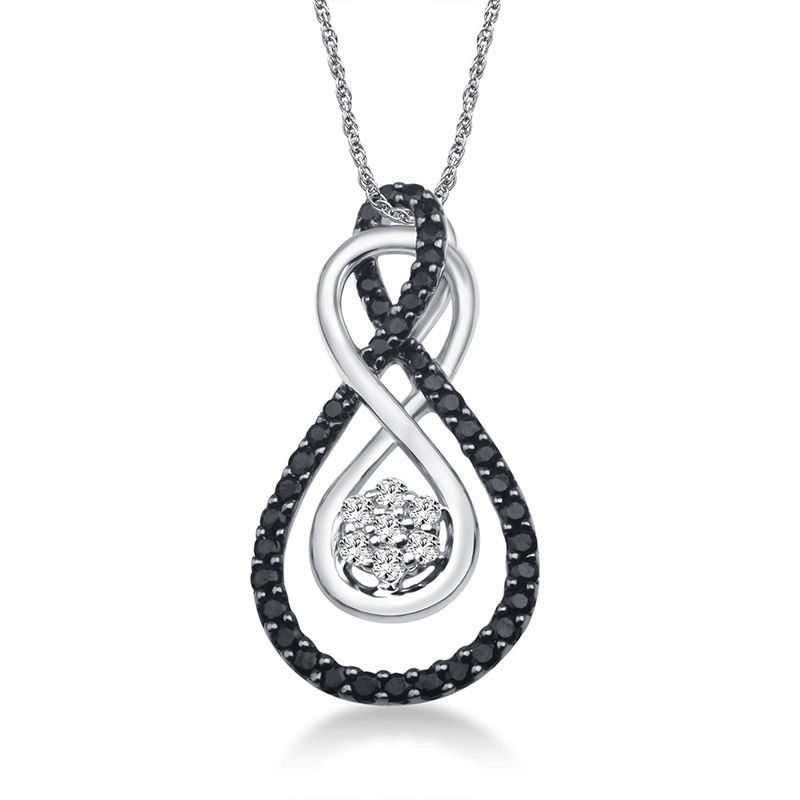 1/2 CT. T.W. Enhanced Black and White Diamond Infinity Cluster Pendant in 10K White Gold