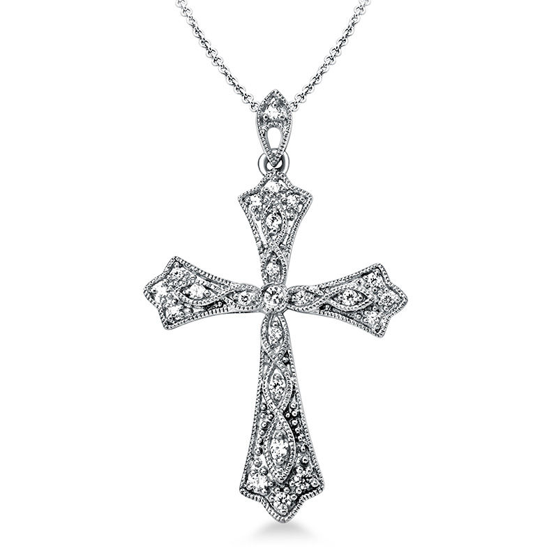 1/5 CT. T.W. Diamond Vintage-Style Cross Pendant in Sterling Silver