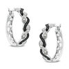 Thumbnail Image 1 of Enhanced Black and White Diamond Accent Twisting Hoop Earrings in Sterling Silver