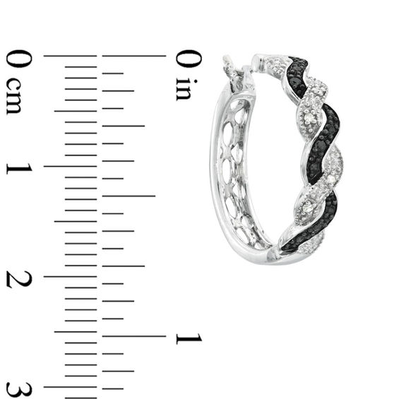 Enhanced Black and White Diamond Accent Twisting Hoop Earrings in Sterling Silver