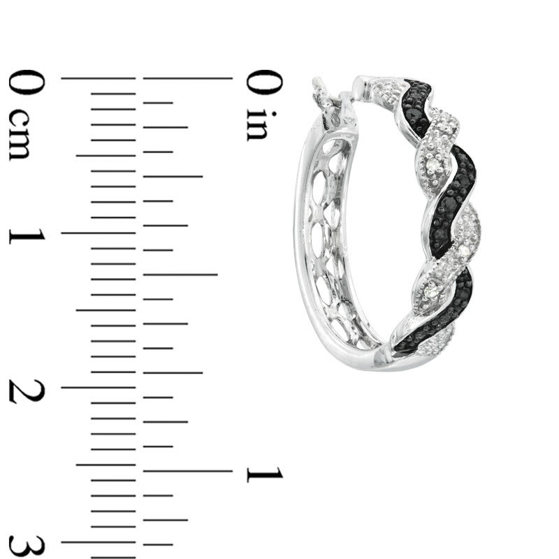 Main Image 2 of Enhanced Black and White Diamond Accent Twisting Hoop Earrings in Sterling Silver