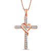 Thumbnail Image 1 of 1/8 CT. T.W. Diamond Cross with Heart Pendant in 10K Rose Gold