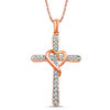 Thumbnail Image 0 of 1/8 CT. T.W. Diamond Cross with Heart Pendant in 10K Rose Gold