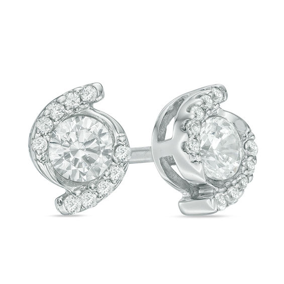 3/8 CT. T.w. Diamond Bypass Frame Cyclone Stud Earrings in 10K White Gold