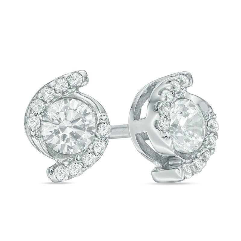 Main Image 1 of 3/8 CT. T.W. Diamond Bypass Frame Cyclone Stud Earrings in 10K White Gold