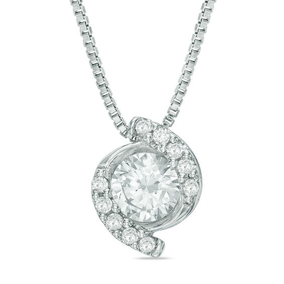 1/5 CT. T.w. Diamond Bypass Frame Pendant in 10K White Gold - 17"