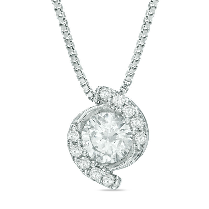 Main Image 1 of 1/5 CT. T.W. Diamond Bypass Frame Pendant in 10K White Gold - 17"