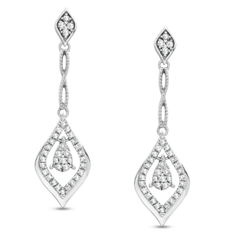 Main Image 1 of 1/4 CT. T.W. Diamond Flame Earrings in 10K White Gold
