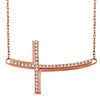 Thumbnail Image 1 of 1/10 CT. T.W. Diamond Curved Sideways Cross Necklace in 10K Rose Gold