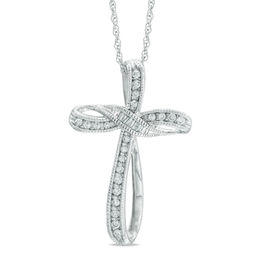 1/6 CT. T.W. Diamond Vintage-Style Looped Cross Pendant in 10K White Gold