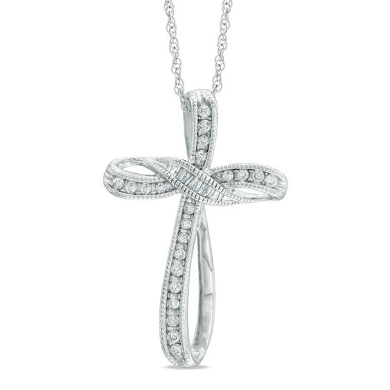 1/6 CT. T.w. Diamond Vintage-Style Looped Cross Pendant in 10K White Gold
