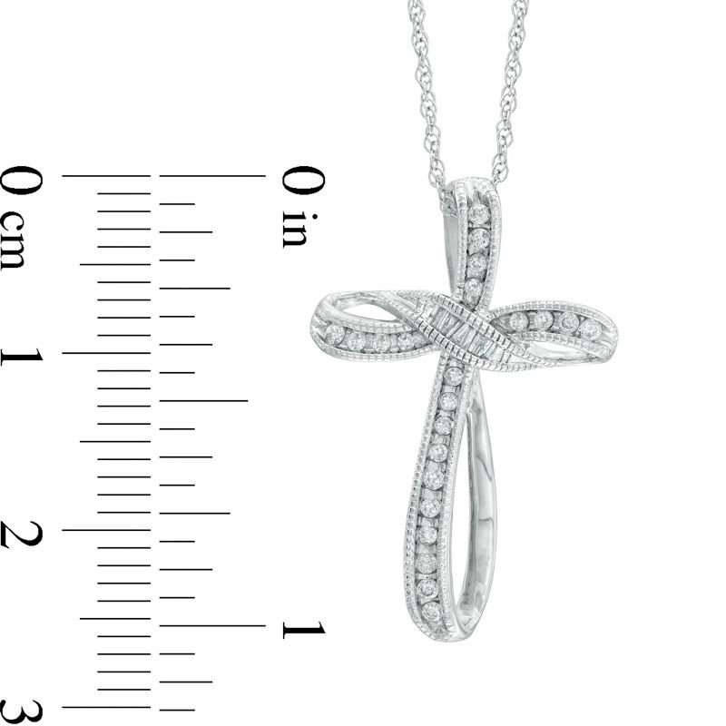 Main Image 2 of 1/6 CT. T.W. Diamond Vintage-Style Looped Cross Pendant in 10K White Gold