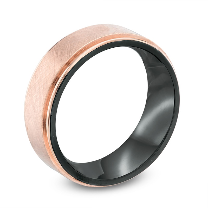 Men's 8.0mm Brushed and Polished Wedding Band in Rose and Black IP Stainless Steel - Size 10