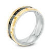 Thumbnail Image 1 of Men's 8.0mm Brick Pattern Wedding Band in Yellow and Black IP Stainless Steel - Size 10