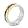 Thumbnail Image 2 of 8.0mm Brick Pattern Wedding Band in Yellow and Black IP Stainless Steel - Size 10