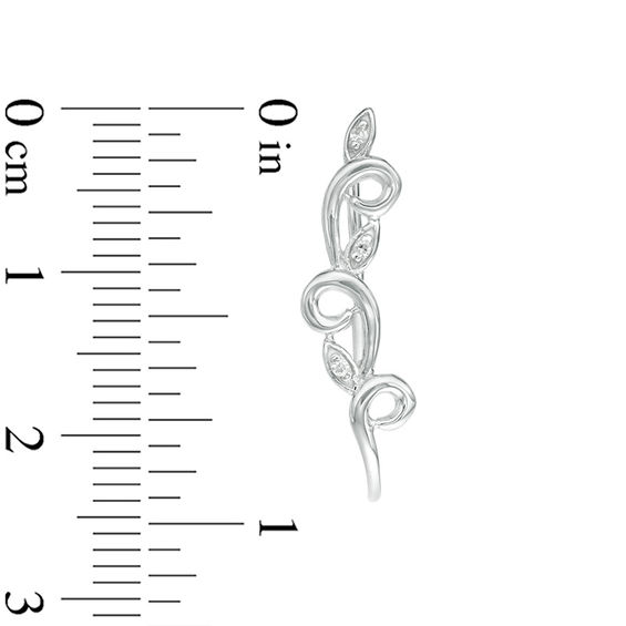 Diamond Accent Filigree Leaf Crawler Earrings in Sterling Silver