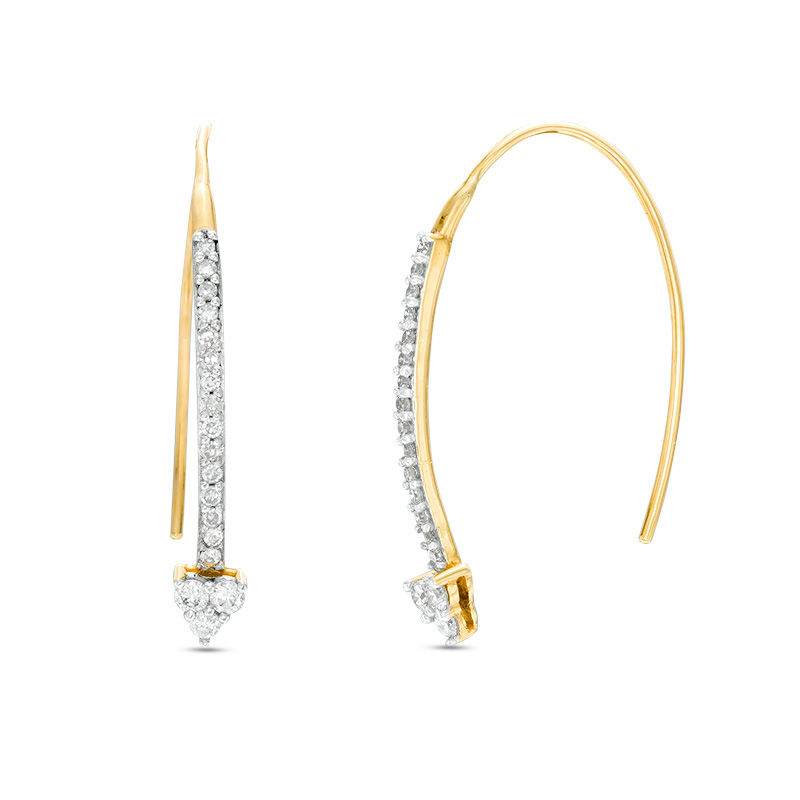 1/4 CT. T.W. Diamond Heart Threader Hoop Earrings in 10K Gold