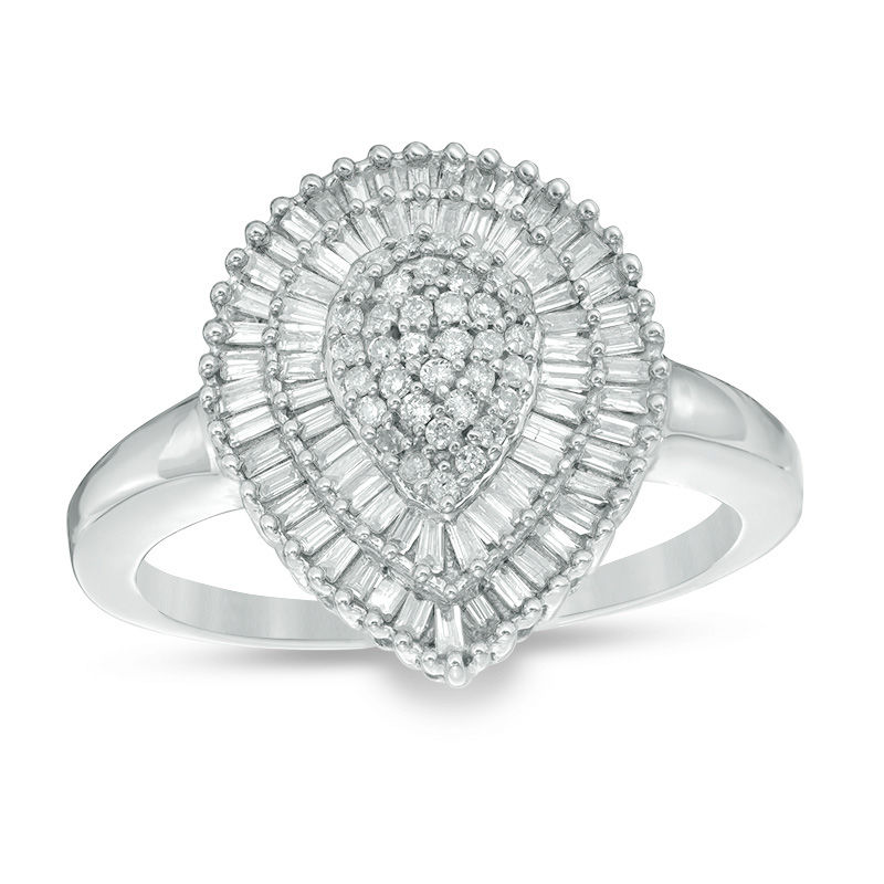 Main Image 1 of 1/2 CT. T.W. Composite Diamond Double Pear-Shape Frame Ring in 10K White Gold