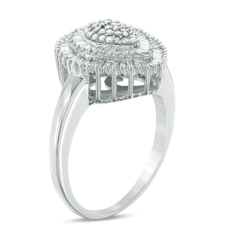 Main Image 2 of 1/2 CT. T.W. Composite Diamond Double Pear-Shape Frame Ring in 10K White Gold