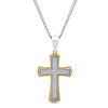Thumbnail Image 1 of Men's 1/2 CT. T.W. Diamond Double Row Cross Pendant in Two-Tone Stainless Steel - 24"