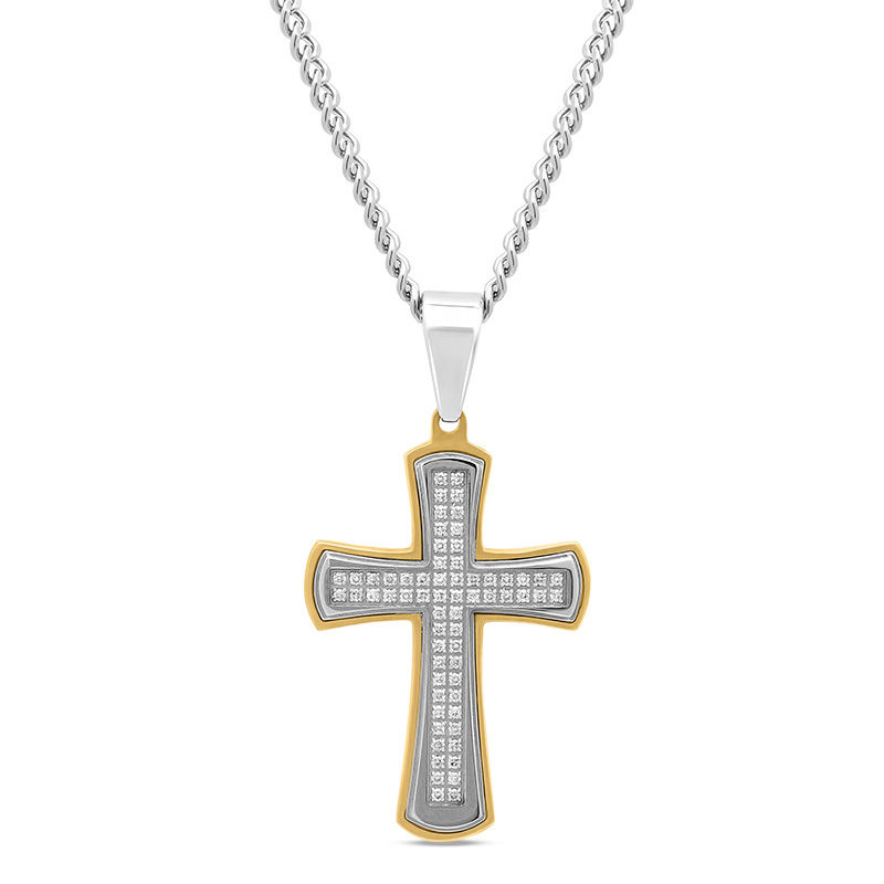 Men's 1/2 CT. T.W. Diamond Double Row Cross Pendant in Two-Tone ...