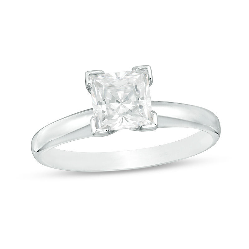 Main Image 1 of 1-1/5 CT. Princess-Cut Diamond Solitaire Engagement Ring in 14K White Gold (J/I3)