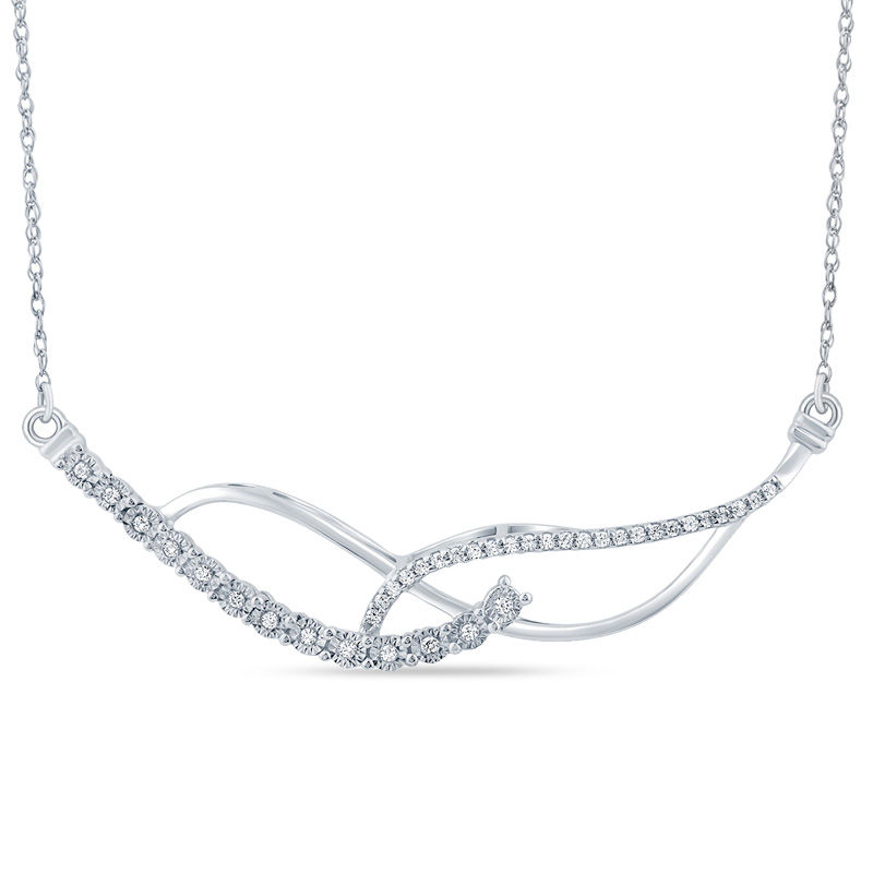 Main Image 1 of 1/10 CT. T.W. Diamond Crossover Necklace in Sterling Silver