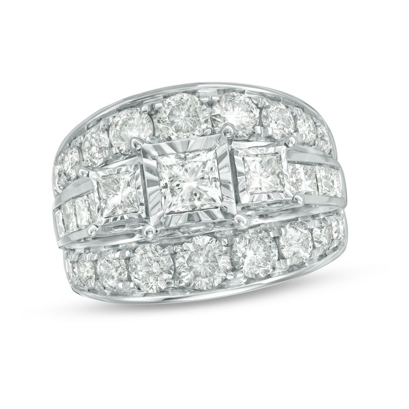 Main Image 1 of 4 CT. T.W. Princess-Cut Diamond Past Present Future® Multi-Row Engagement Ring in 14K White Gold