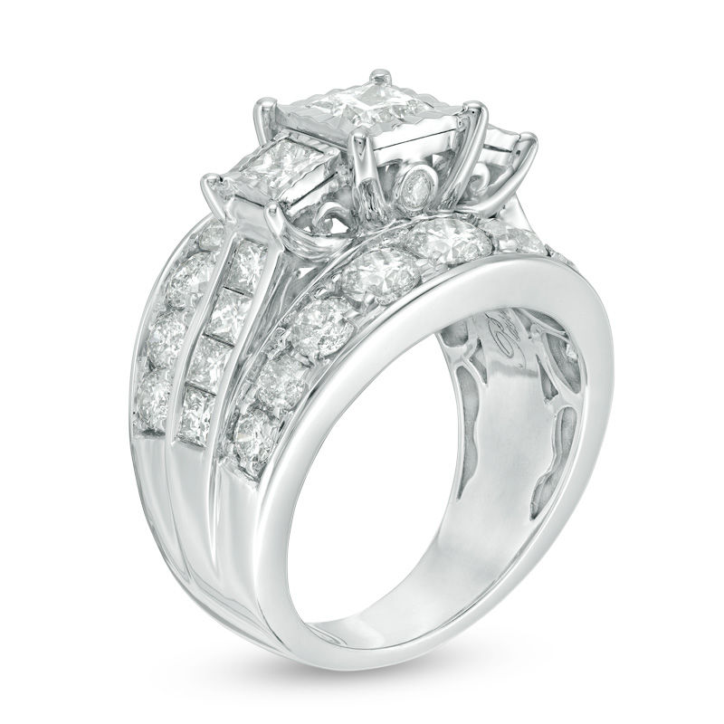 Main Image 2 of 4 CT. T.W. Princess-Cut Diamond Past Present Future® Multi-Row Engagement Ring in 14K White Gold