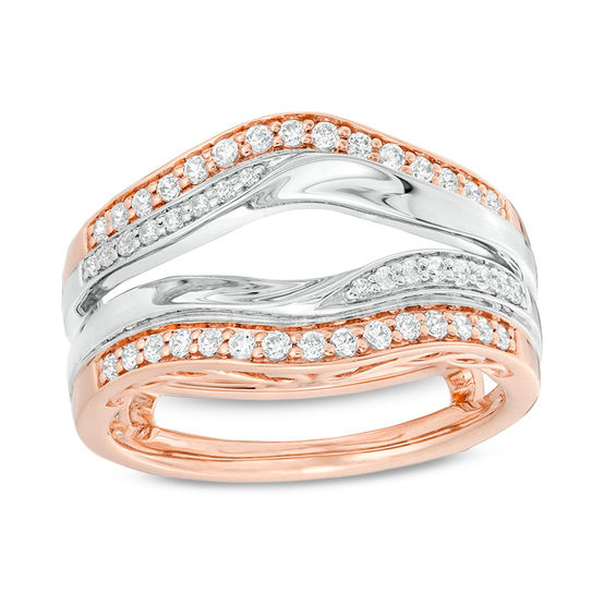 3/8 CT. T.w. Diamond Bypass Double Row Solitaire Enhancer in 14K Two-Tone Gold