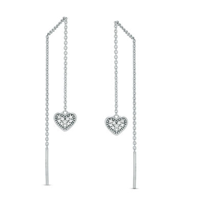 Diamond Accent Heart Threader Earrings in Sterling Silver