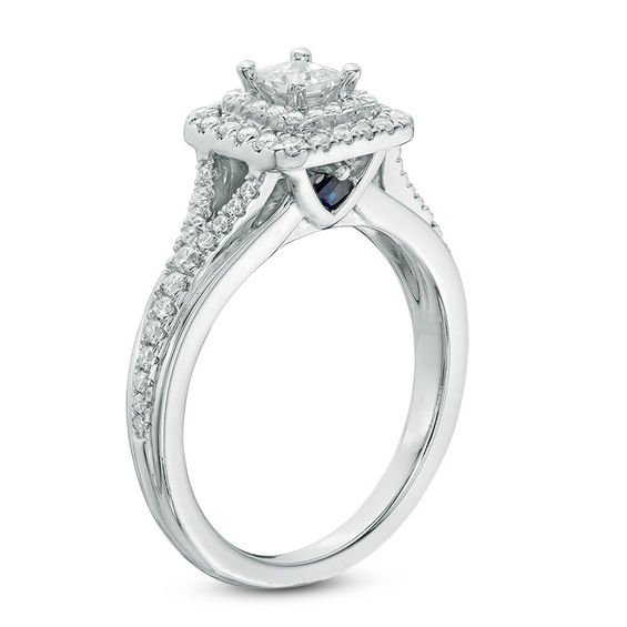 Vera Wang Love Collection 5/8 CT. T.w. Princess-Cut Diamond Double Frame Engagement Ring in 14K White Gold
