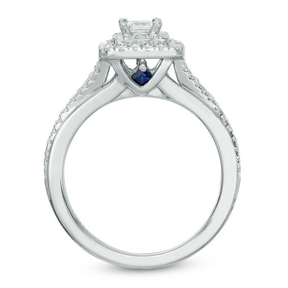 Vera Wang Love Collection 5/8 CT. T.w. Princess-Cut Diamond Double Frame Engagement Ring in 14K White Gold