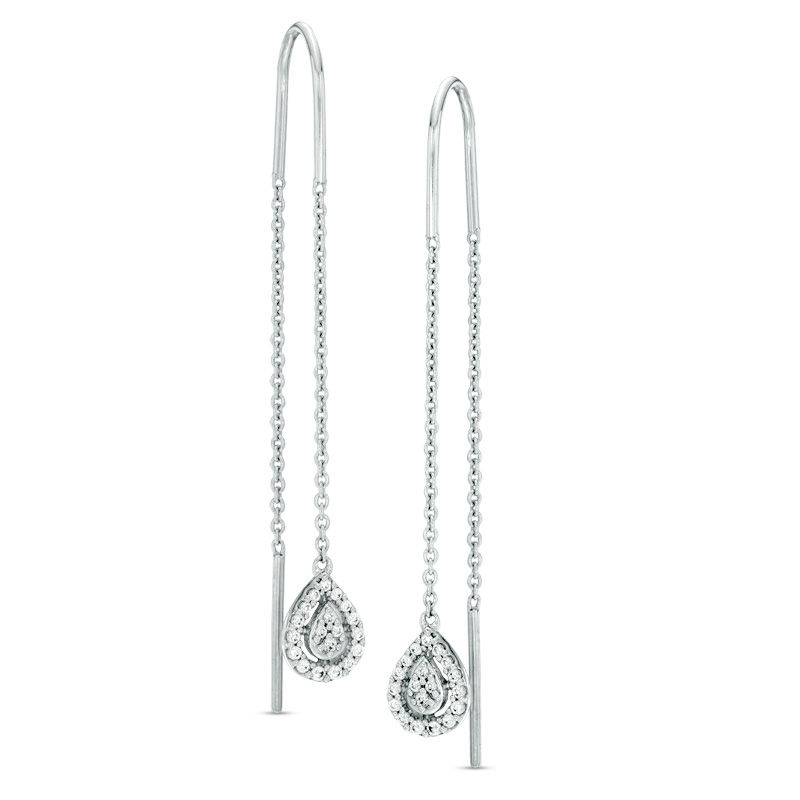 1 5 Ct T W Diamond Teardrop Threader Earrings In Sterling Silver T W Diamond Teardrop Threader Earrings In Sterling Silver