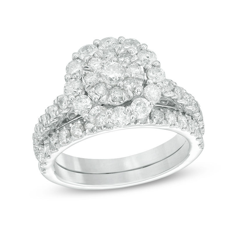 Main Image 1 of 1-3/4 CT. T.W. Composite Diamond Frame Bridal Set in 10K White Gold