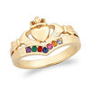 Thumbnail Image 1 of Mother's Simulated Birthstone Claddagh Ring in Sterling Silver with 18K Gold Plate (1-7 Stones)