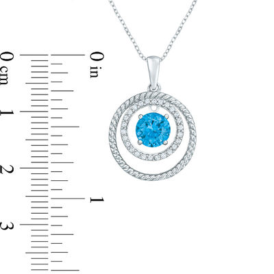 6.0mm Swiss Blue Topaz and Lab-Created White Sapphire Double Circle Pendant  in Sterling Silver