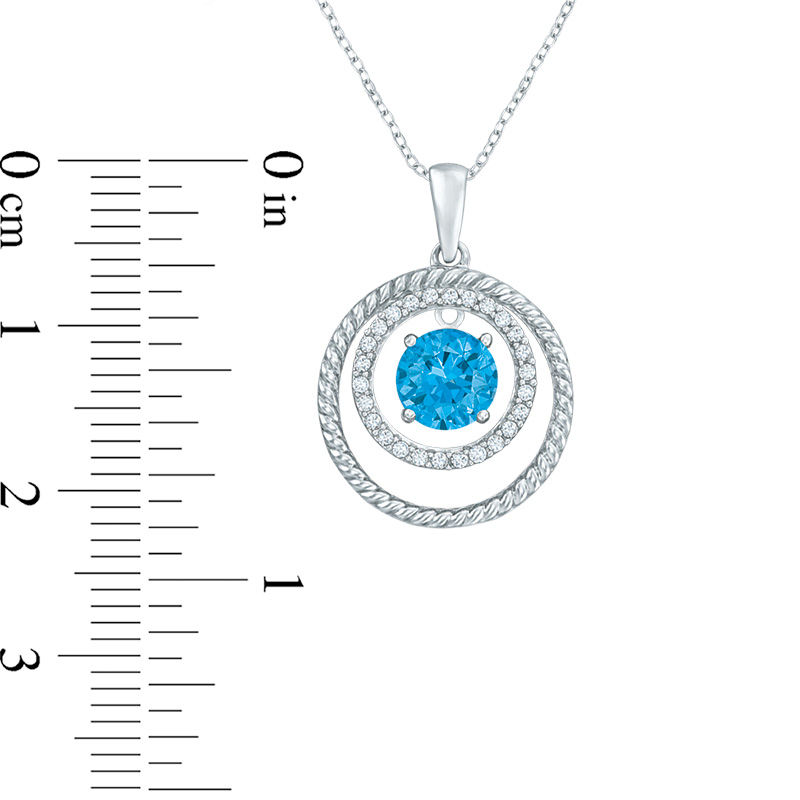 6.0mm Swiss Blue Topaz and Lab-Created White Sapphire Double Circle Pendant in Sterling Silver