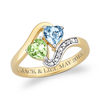 Thumbnail Image 1 of Couple's Simulated Birthstone and Diamond Accent Ring in Sterling Silver with 18K Gold Plate (2 Stones and 1 Line)