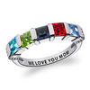 Thumbnail Image 1 of Mother's Channel-Set Princess-Cut Simulated Birthstone Collar Ring in Sterling Silver (5 Stones and 1 Line)