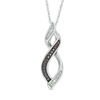 Thumbnail Image 0 of Enhanced Black and White Diamond Accent Twist Flame Pendant in Sterling Silver