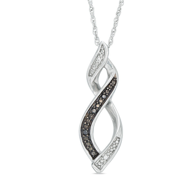 Enhanced Black and White Diamond Accent Twist Flame Pendant in Sterling Silver