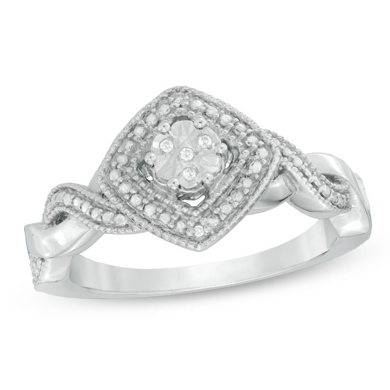 Main Image 1 of Composite Diamond Accent Tilted Cushion Frame Split Shank Ring in Sterling Silver
