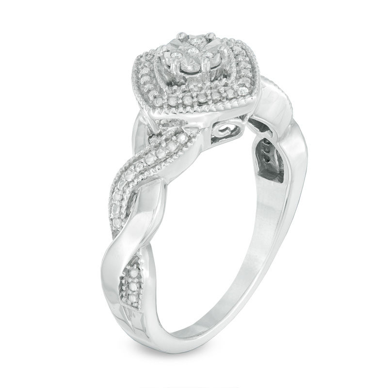 Main Image 2 of Composite Diamond Accent Tilted Cushion Frame Split Shank Ring in Sterling Silver